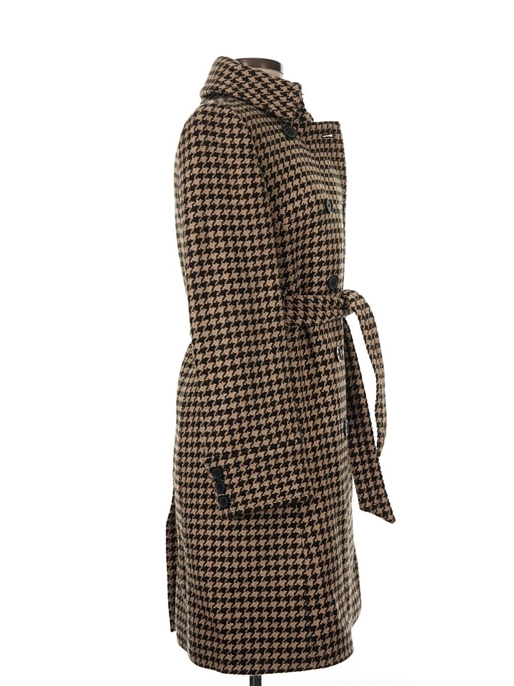 J. Crew Wool-Blend Brown Houndstooth Belted Double Breasted Coat Dress 6 - Picture 8 of 10